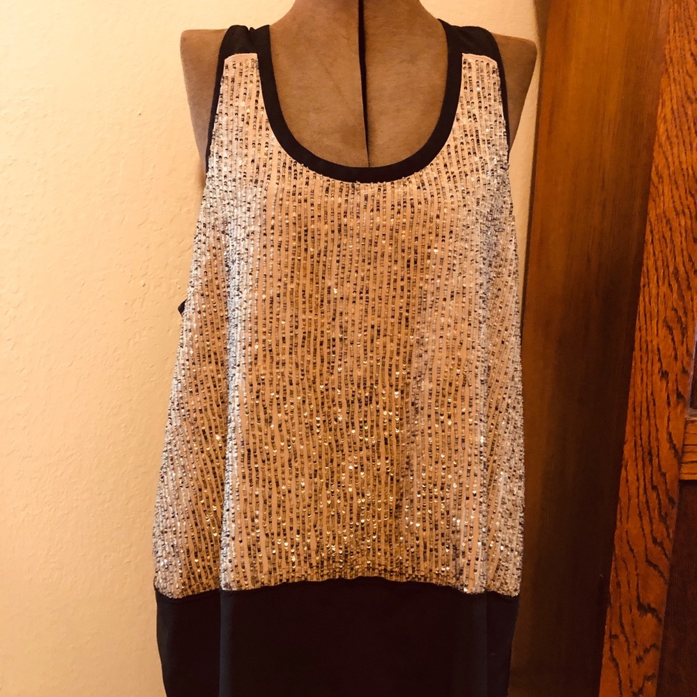Eileen Fisher sequined silk racer back tank Sz: PL